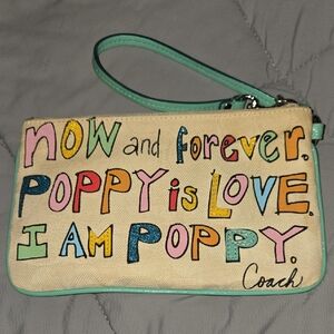 Coach RARE Poppy 'I Am Poppy' Canvas Wristlet in Mint Trim